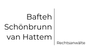 Visitenkarten-Design mit dem Namen "Bafteh Schönbrunn van Hattem" und der Berufsbezeichnung "Rechtsanwälte".