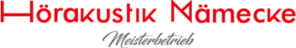 Hörakustik Nämmecke Logo in Rot und Grau auf schwarzem Hintergrund