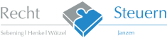 Grafik mit Puzzle-Logo, Text "Recht" und "Steuern", sowie die Namen "Sebening | Henke | Wötzel" und "Janzen".