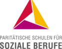 Farbiges Logo mit Dreiecken und der deutschen Aufschrift "Paritätische Schulen für Soziale Berufe"