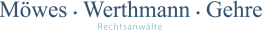 Logo mit den Namen "Möwes · Werthmann · Gehre" und der Bezeichnung "Rechtsanwälte" darunter.