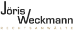 Das Logo zeigt den Namen "Jöris Weckmann" mit dem Titel "Rechtsanwälte" darunter, in einer eleganten, modernen Schriftart.