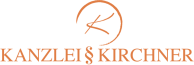 Logo der Kanzlei Kirchner mit stilisiertem orangefarbenem Kreis und Schriftzug „KANZLEI KIRCHNER“.