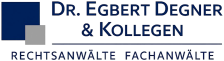 Logo mit blauen und grauen Quadraten und Text "Dr. Egbert Degner & Kollegen Rechtsanwälte Fachanwälte"