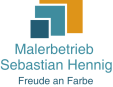 Farbenfrohes Logo mit drei unterschiedlich großen Rechtecken und dem Text "Malerbetrieb Sebastian Hennig Freude an Farbe".