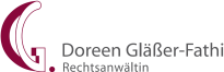 Logo mit stilisiertem G und Text "Doreen Gläser-Fathi Rechtsanwältin"