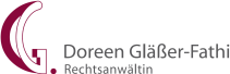 Logo mit stilisiertem G und Text "Doreen Gläser-Fathi Rechtsanwältin"