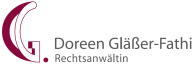 Logo mit stilisiertem G und Text "Doreen Gläser-Fathi Rechtsanwältin"