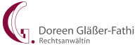 Logo mit stilisiertem G und Text "Doreen Gläser-Fathi Rechtsanwältin"