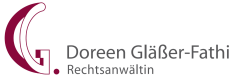 Logo mit stilisiertem G und Text "Doreen Gläser-Fathi Rechtsanwältin"