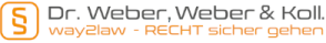 Logo mit Text "Dr. Weber, weber & Koll. way2law - RECHT sicher gehen" in orange und grau.
