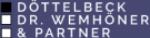 Logo mit weißen und grauen Quadraten und dem Text "Döttelbeck Dr. Wemhöner & Partner" auf dunklem Hintergrund
