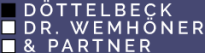 Logo mit weißen und grauen Quadraten und dem Text "Döttelbeck Dr. Wemhöner & Partner" auf dunklem Hintergrund