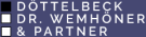 Logo mit weißen und grauen Quadraten und dem Text "Döttelbeck Dr. Wemhöner & Partner" auf dunklem Hintergrund