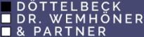 Logo mit weißen und grauen Quadraten und dem Text "Döttelbeck Dr. Wemhöner & Partner" auf dunklem Hintergrund