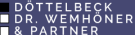 Logo mit weißen und grauen Quadraten und dem Text "Döttelbeck Dr. Wemhöner & Partner" auf dunklem Hintergrund