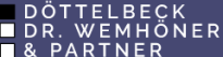 Logo mit weißen und grauen Quadraten und dem Text "Döttelbeck Dr. Wemhöner & Partner" auf dunklem Hintergrund