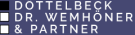 Logo mit weißen und grauen Quadraten und dem Text "Döttelbeck Dr. Wemhöner & Partner" auf dunklem Hintergrund