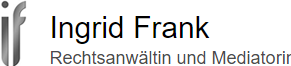 Logo mit dem Text "Ingrid Frank" und der Beschreibung "Rechtsanwältin und Mediatorin"
