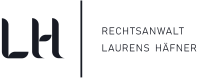 Logo des Rechtsanwalts Laurens Häfner mit stilisierten Buchstaben und Text in Schwarz auf weißem Hintergrund