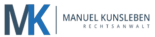 Logo mit den Buchstaben "MK" und dem Namen "Manuel Kunsleben Rechtsanwalt" auf grauem Hintergrund.