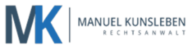 Logo mit den Buchstaben "MK" und dem Namen "Manuel Kunsleben Rechtsanwalt" auf grauem Hintergrund.