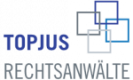 Logo mit dem Text "TOPJUS RECHTSANWÄLTE" in Blau und Grau, mit stilisierten Rechtecken.