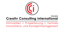 Logo mit rotem "C" und "i" in einem Kreis, darunter die Wörter "Immobilien", "Projektierung", "Vertrieb" und "Innovations- und Konzeptmanagement" in roter Schrift.