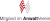 Logo mit stilisierten roten und grauen Wellen und dem Text "Mitglied im AnwaltVerein"