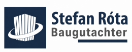 Logo mit einem stilisierten Gebäude und einem Ring, daneben der Text "Stefan Róta Baugutachter".