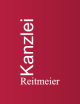 Kanzlei-Reklame mit rotem Farbverlauf, weißer Text "Kanzlei" und "Reitmeier"