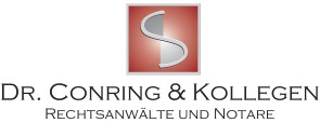Logo mit einem stilisierten "S" auf rotem Hintergrund, darunter der Text "Dr. Conring & Kollegen" und "Rechtsanwälte und Notare".