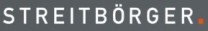 Der Schriftzug "STREITBÜRGER" auf dunklem Hintergrund mit orangefarbenem Punkt.