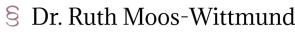 Logo mit Text "Dr. Ruth Moos-Witmund" in schwarzer Schrift, mit pinkem Symbol auf der linken Seite.