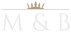 Logo mit Krone und den Buchstaben "M & B" in Grau auf schwarzem Hintergrund.