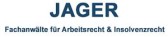 Logo mit dem Text "JAGER Fachanwälte für Arbeitsrecht & Insolvenzrecht"