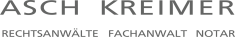 Der Schriftzug "ASCH KREIMER" mit den Berufsbezeichnungen "Rechtsanwälte, Fachanwalt, Notar" darunter.