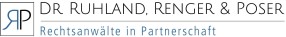 Logo der Kanzlei Dr. Ruhland, Rengler & Poser mit dem Schriftzug „Rechtsanwälte in Partnerschaft“.