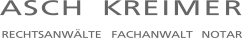Der Schriftzug "ASCH KREIMER" mit den Berufsbezeichnungen "Rechtsanwälte, Fachanwalt, Notar" darunter.
