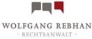 Logo mit dem Text "WOLFGANG REBHAN - RECHTSANWALT" in Grau und Schwarz