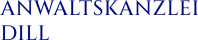Der Schriftzug "Anwaltskanzlei" auf blauem Hintergrund.