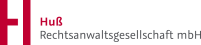 Logo der Huß Rechtsanwaltsgesellschaft mbH mit rotem und schwarzem Text auf weißem Hintergrund.