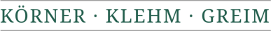Der Schriftzug "KÖRNER · KLEHM · GREIM" in grüner Schrift auf weißem Hintergrund