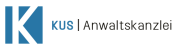 Logo der KUS Anwaltskanzlei mit blauer K-Form und schwarzem Text