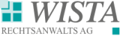 Logo von WISTA Rechtsanwalts AG mit schwarzem Text und blauen und grünen Quadraten.