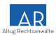 Logo mit blauer Rechteck und weißen Buchstaben "AR" darüber, darunter der Schriftzug "Altug Rechtsanwälte"