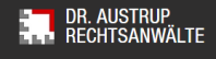 Logo mit schwarzem Hintergrund, weißem Text "DR. AUSTUP RECHTSANWÄLTE" und einem pixelartigen roten und weißen Symbol.