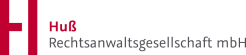Logo der Huß Rechtsanwaltsgesellschaft mbH mit rotem und schwarzem Text auf weißem Hintergrund.