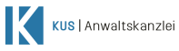 Logo der KUS Anwaltskanzlei mit blauer K-Form und schwarzem Text