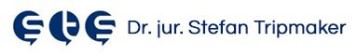 Logo mit dem Text "Dr. jur. Stefan Tripmaker" neben einem symbolischen Design.